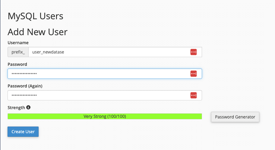 Add the new User for Database