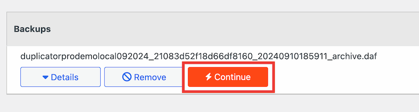Continue-Installing-Backup - Duplicator Continue installing backup