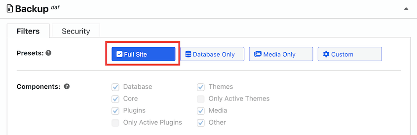 Full-Site-Backup-Preset - Duplicator Full site backup preset