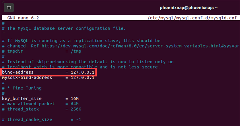Default IP address in MySQL config file.