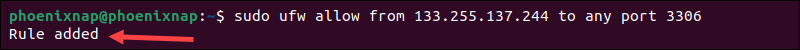 Opening the default MySQL port using UFW.